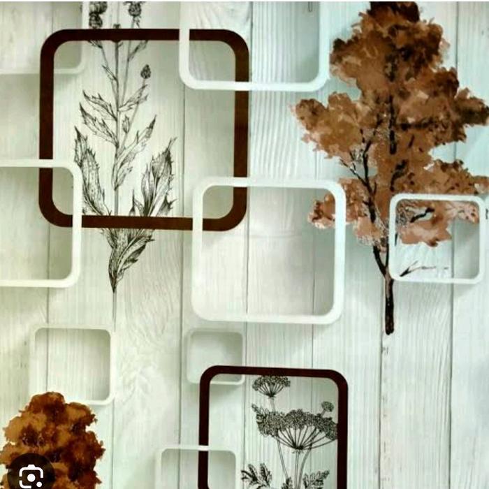 Wallpaper stiker dinding motif kotak pohon 3D coklat minimalis
