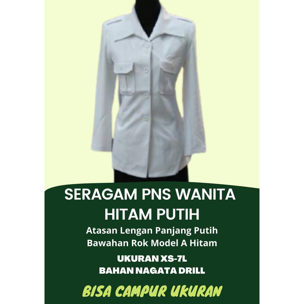 TERLARIS Seragam PNS PDH Wanita Lengan Panjang Hitam Putih Nagata Drill XS-7L READY STOCK