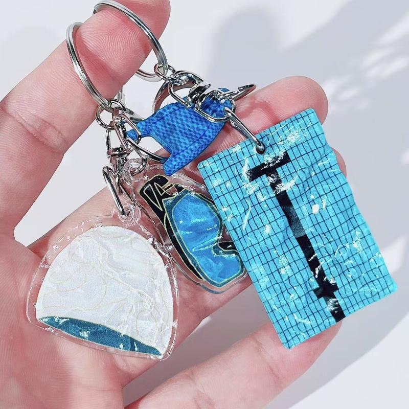 1Pcs Swimming Hat Car Key Ring Creative Swimming Pool Wavy Keychain Decoration Bag Pendant Swimmer's