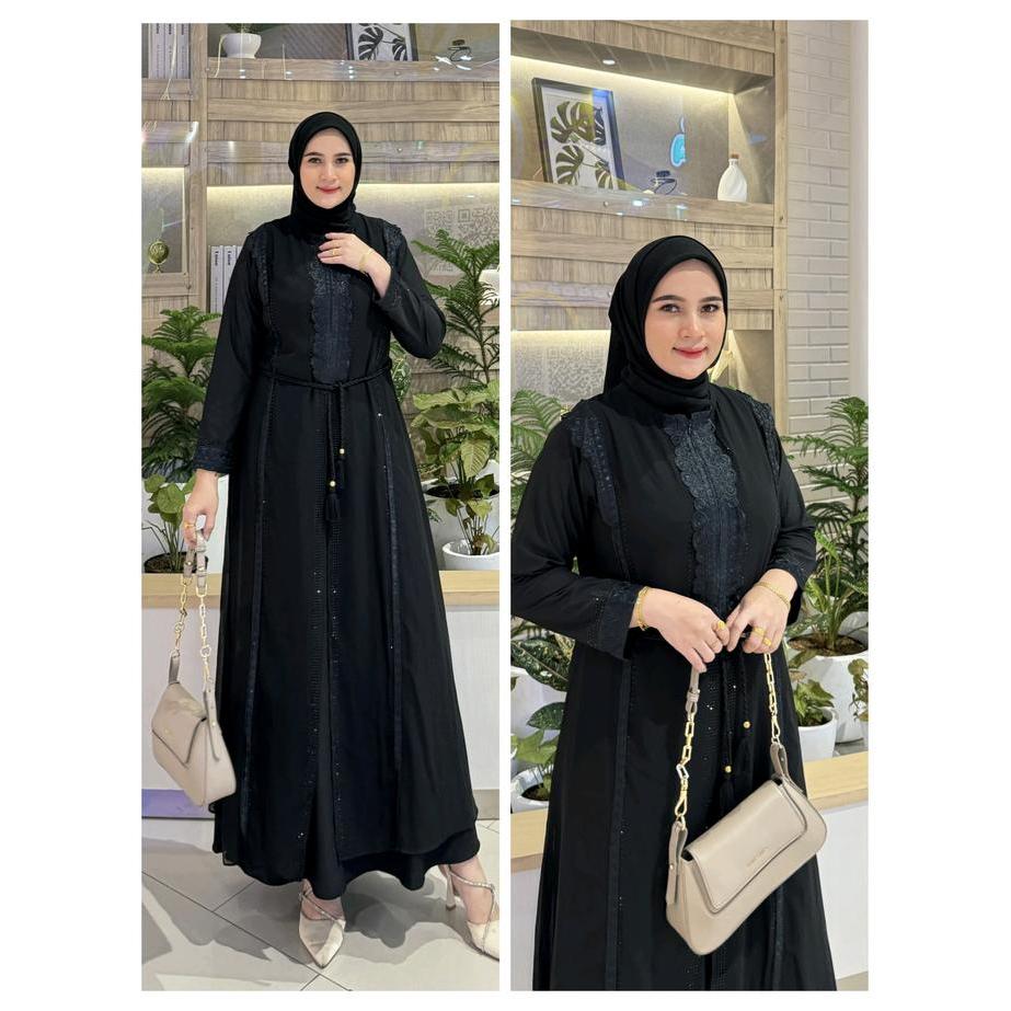 Gamis Abaya Turkey 2 in 1 Hitam Rompi Lepas Pasang