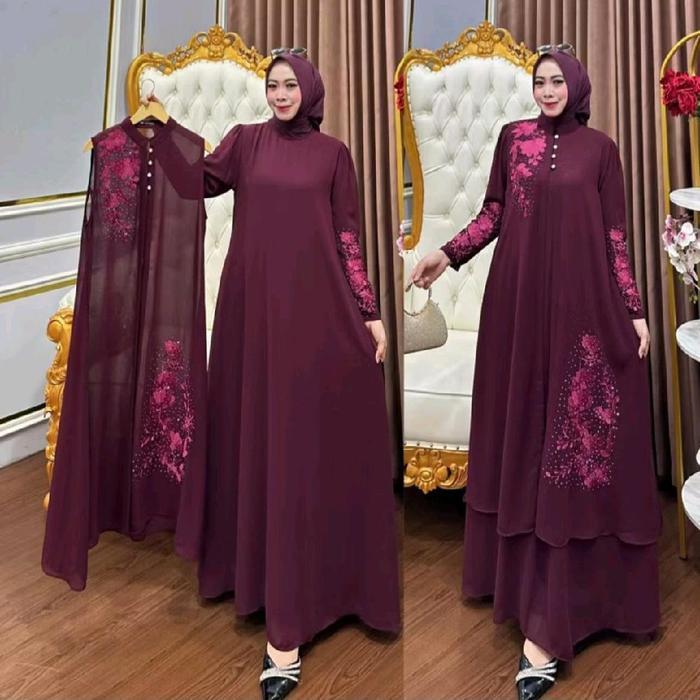 ZIFA FASHION COD NILAM DRESS OUTER 2 IN 1 GAMIS SET CRUTY BORDIR GAMIS OUTER KEKINIAN LD 110CM PB