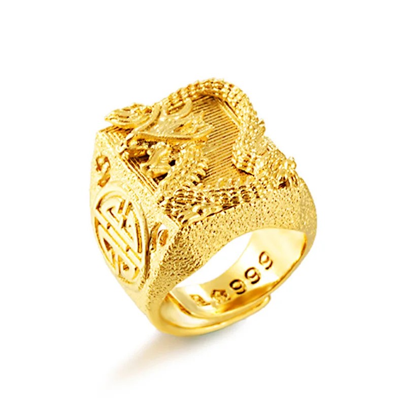 Gold 18 K Color Dragon Ring for Man Vietnamese Gold Color Luxury Adjustable Ring Jewelry Male