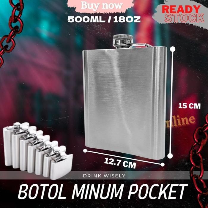 Best Seller Botol Pocket Stainless 500Ml Hip Flask 18Oz Liquor Botol Minuman Keras Original