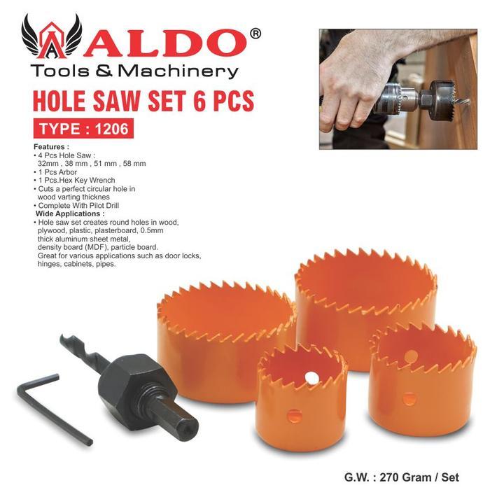 HOLE SAW SET 6 PCS 1206 / MATA BOR LUBANG KAYU / MATA BOR PELUBANG KAYU / MATA BOR KAYU MERK ALDO