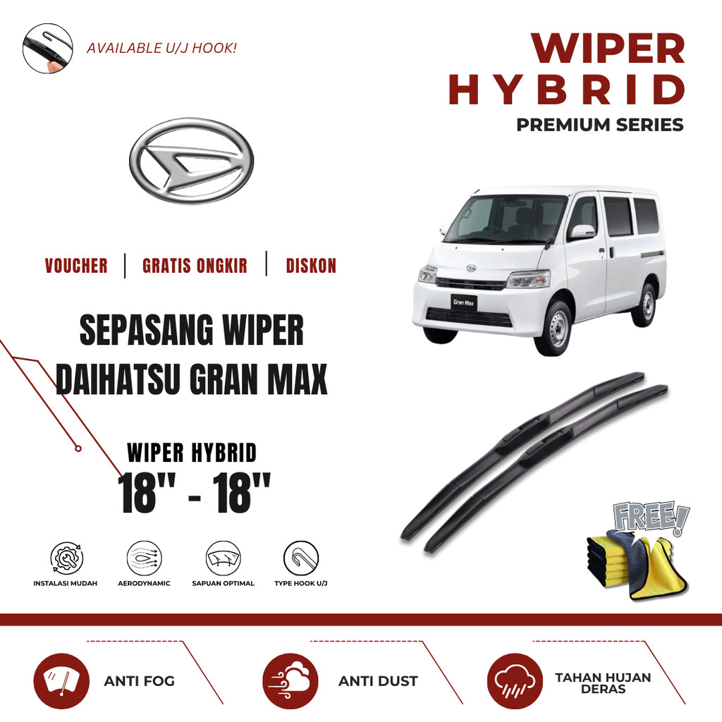 Wiper Daihatsu Grand Max Hybrid Kaca Depan Mobil Free Lap Microfiber