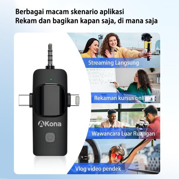 3 IN 1 MIC WIRELESS CLIP ON 2 MICROPHONE WIRELESS CLIP ON NOISE REDUCTION MIKROFON KONTEN KREATOR