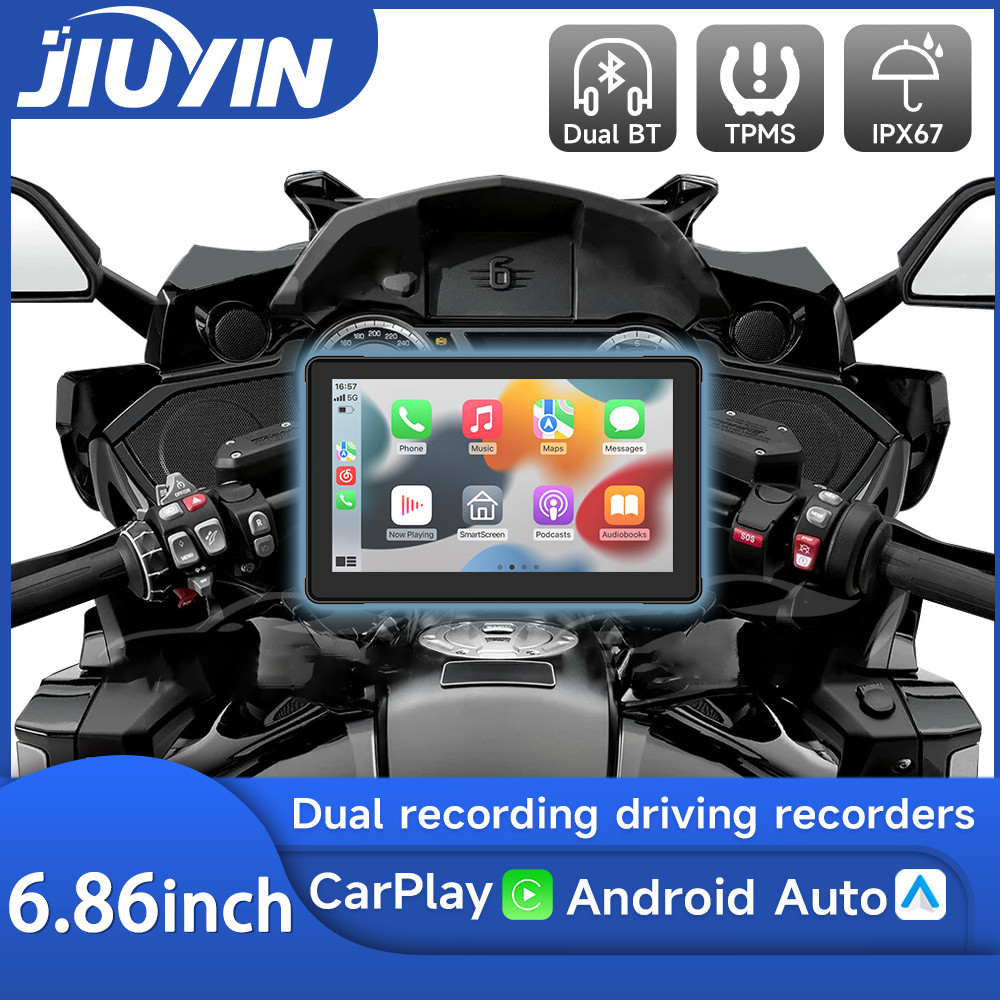 JIUYIN Motorcycle GPS Navigation Carplay Touch Screen Display Recorder IPX7 Waterproof Wired Wireles