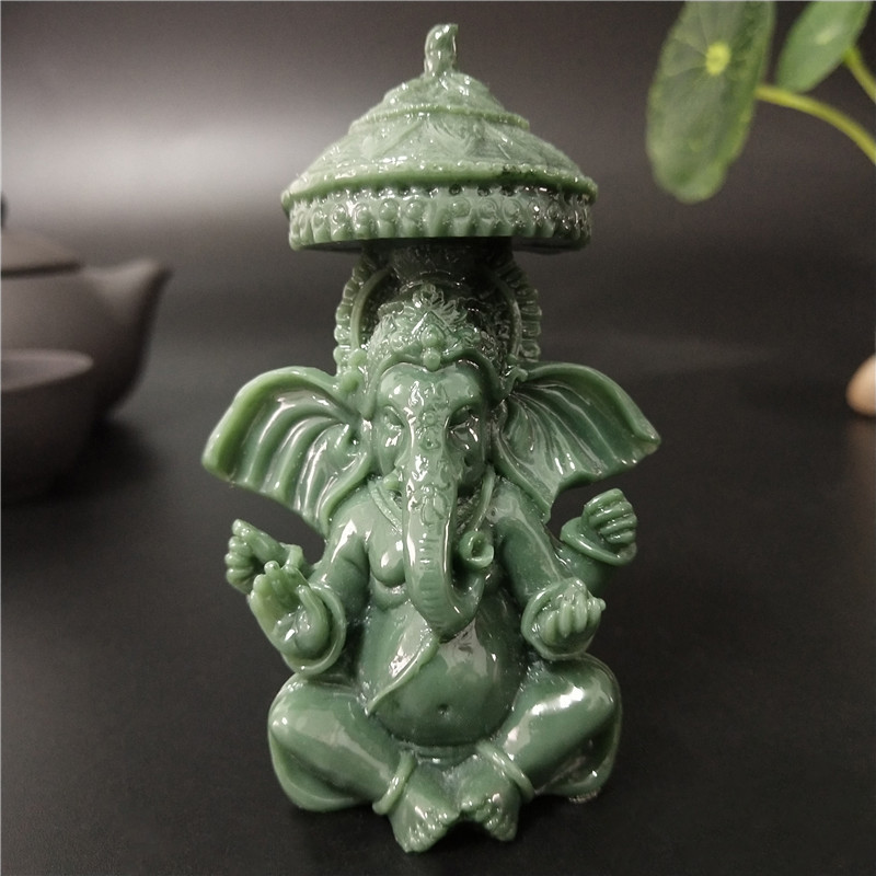 Patung Dewa Ganesha Buddha Patung Dewa Gajah Patung Buatan Manusia Kerajinan Batu Giok Dekorasi Tama