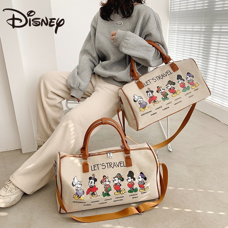 Disney Mickey Mouse Tas Travel Kanvas Baru Tas Penyimpanan Portabel Tas Travel Kartun Tas Bahu Kapas