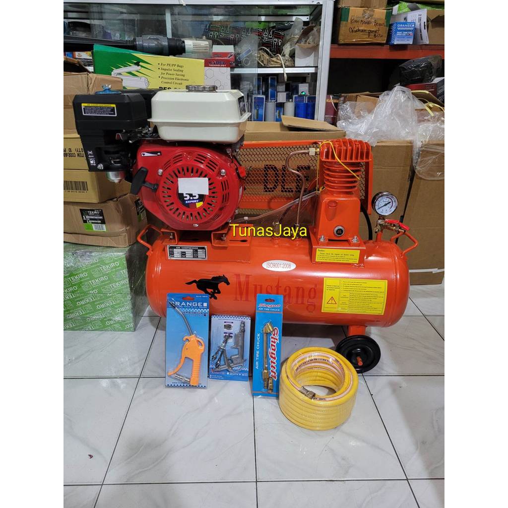 Kompresor  Angin 1/4 HP MUSTANG+Mesin Penggerak 160 Komplit Selang 10 Meter Airduster Pentil Angin A