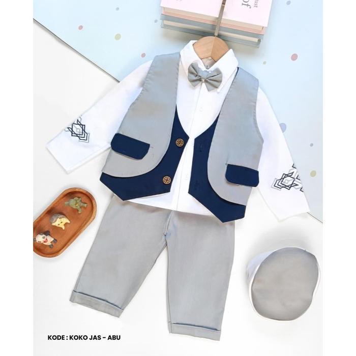 m3 Baju Koko Bayi Laki Laki Set Jas / Baju Muslim Bayi Lebaran / Usia 6 Bulan-3 Tahun