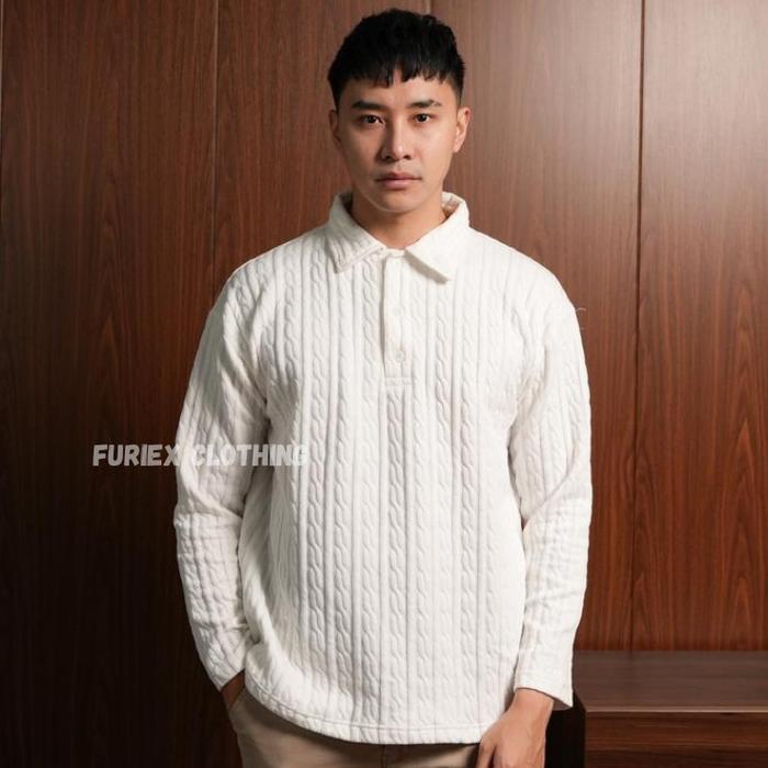 Furiex Sweater Polo Cable-knit Sweatshirt Cable-knit Sweater Rajut Lengan Panjang Pia