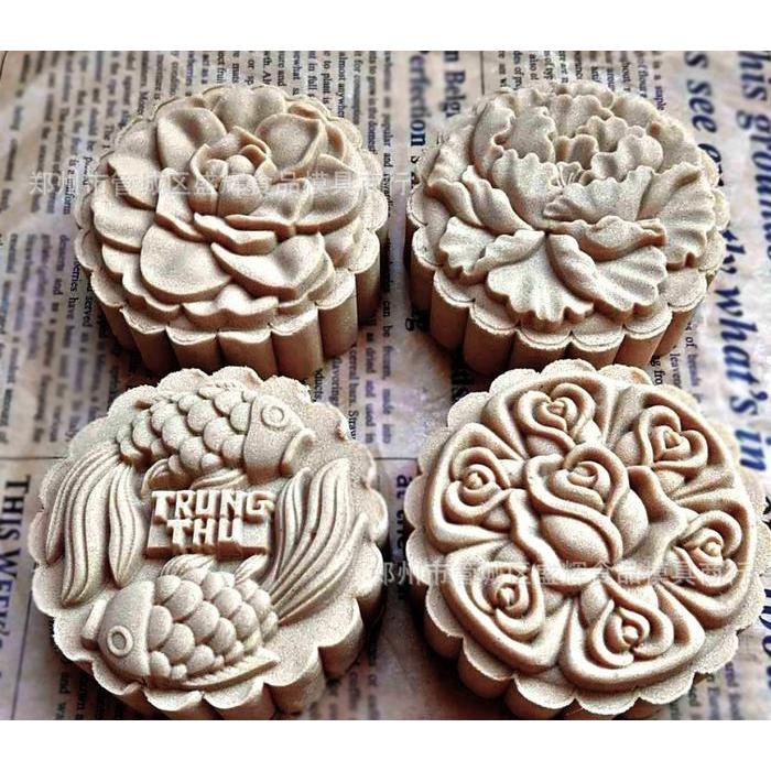 Cetakan Kue Bulan Mooncake Press Mold 125gr - Cetakan Bunga Fish