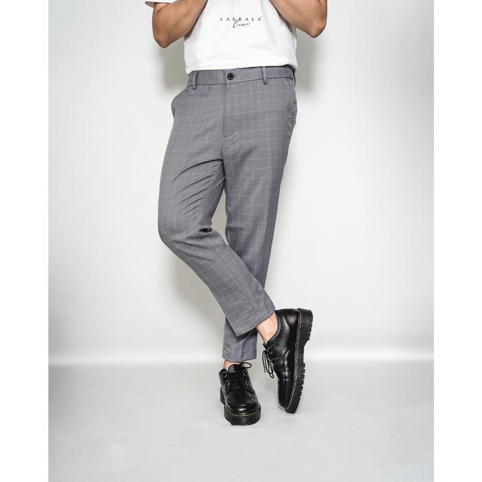 ORIGINAL HAILUK Ankle Pants Pria Tartan Abu Celana Pria Slimfit READY STOCK