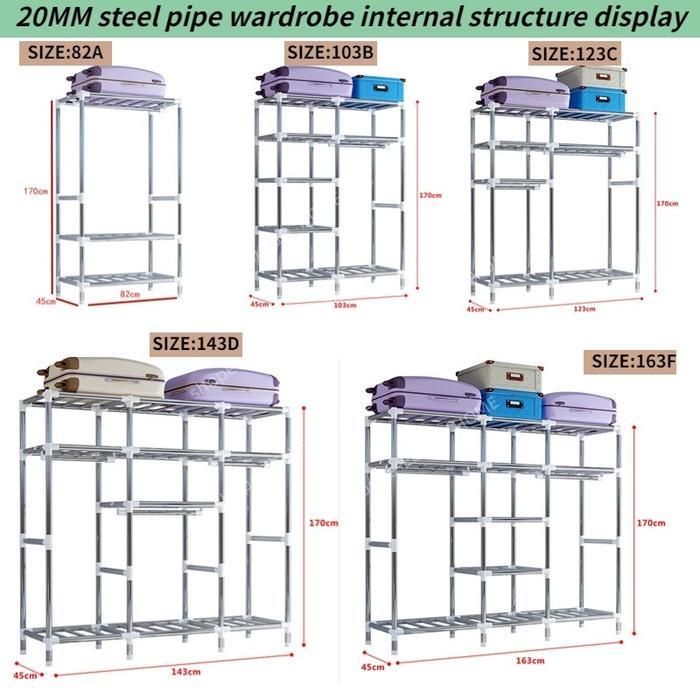 Lemari Pakaian 20MM Pipa Lemari Pakaian Portable Tabung Baja Perlindungan Debu Lemari Pakaian Anak