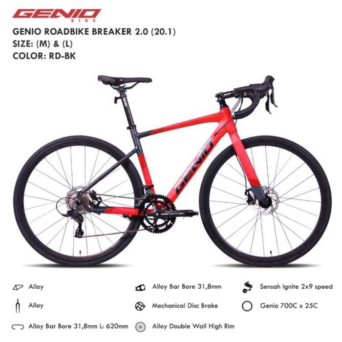 Sepeda Balap Roadbike Genio Breaker 2.0 Garansi United Bike COD Kredit - Merah
