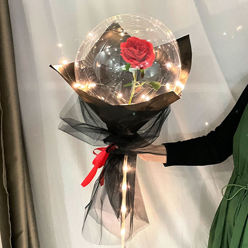 Hari Valentine DIY Lampu Led Balon Mawar Ulang Tahun Balon Bobo Transparan Bercahaya Buket Dekorasi 