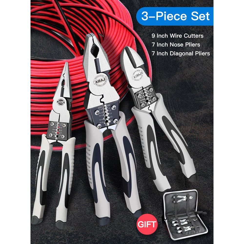 AIRAJ Tang Multifungsi Tang Kombinasi Stripper Pemotong Crimper Tang Kawat Tugas Berat Tang Diagonal