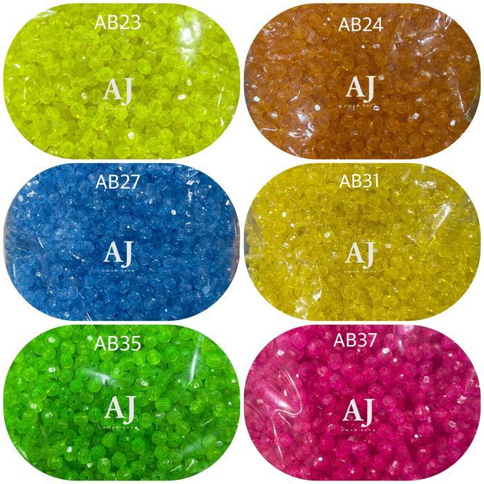 Manik Mote Kaca Segi Bening Polos 6 Mm / Mutiara Kaca Segi 6Mm