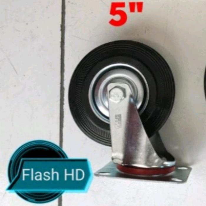 Roda karet / roda trolley / roda etalase lori HIDUP putar uk 5" inch