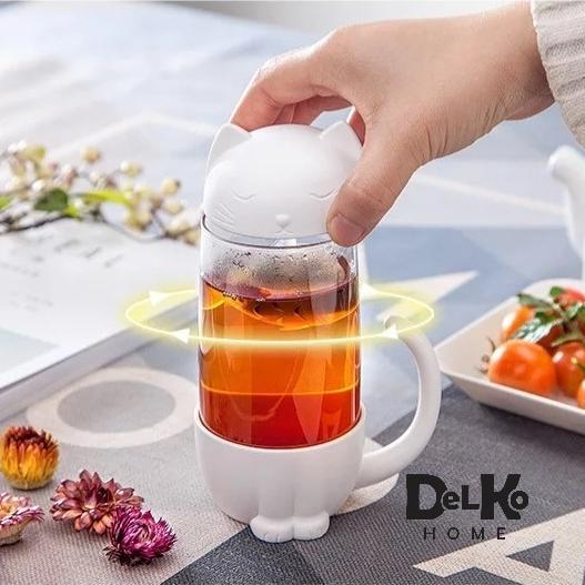 TEA CAT INFUSER /GELAS TEH ADA SARINGAN LUCU /GELAS MINUM TEH UNIK