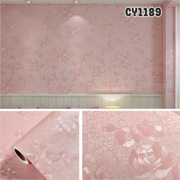 PROMO Wallpaper Motif Pink Emboss Polos 45x8M Stiker Ruang Tamu Premium CY1189 Bahan Anti Air Tebal