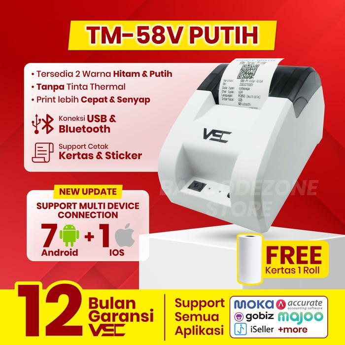 Mini Printer Thermal Bluetooth Vsc Tm-58V 58Mm Rpp02 - Printer Kasir Populer