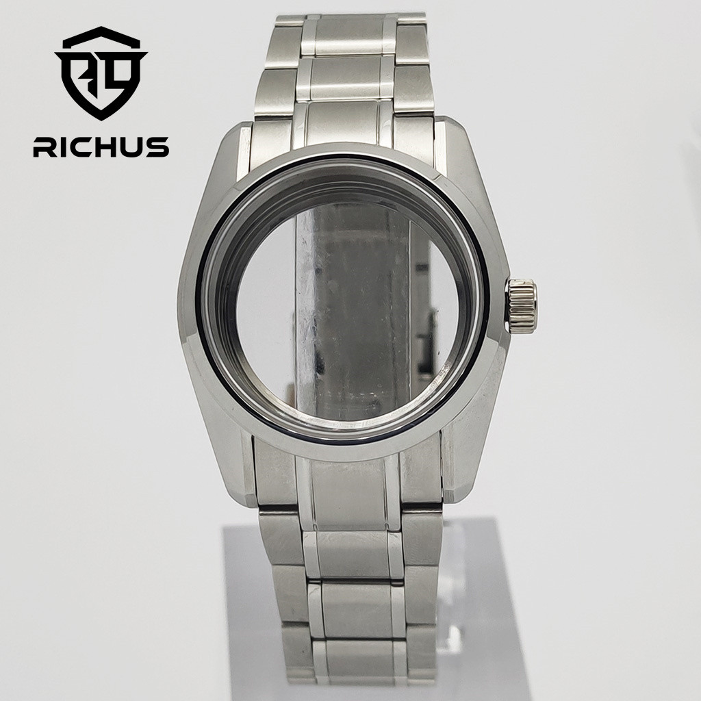 RICHUS NH35 Case 36mm Silver Watch Case Sapphire Glass Fit NH34 NH35 NH36 ETA2824 PT5000