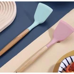 ( COD ) Gagang kayu - Sutil sodet spatula silikon silicone gagang kayu murah / spatula masak / Sutil