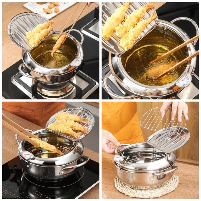 Mini Deep Fryer Pan 20cm Tempura Fryer with Thermometer