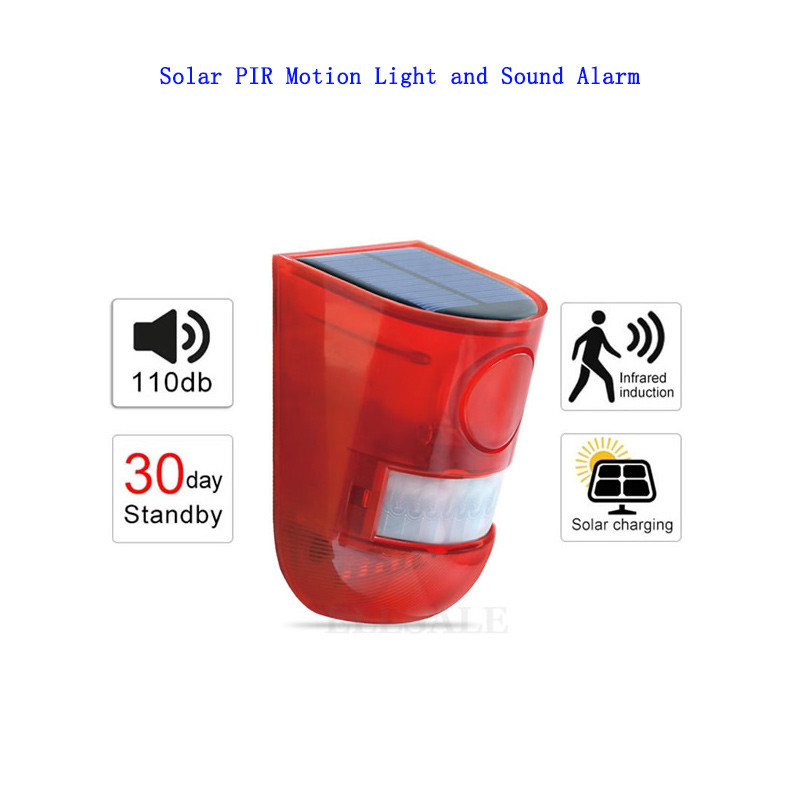 Solar Charging Infrared Motion Human Body PIR Sensor Lamp Light and Sound Alarm Anti-theft Animal Dr