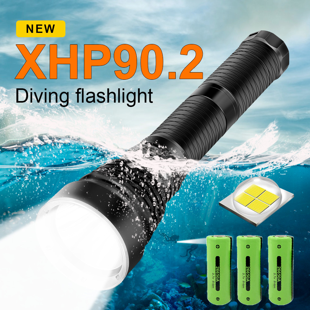 XHP90 Ultra Powerful Rechargeable Led Diving Flashlight Long Shot Strong Light Underwater Lantern