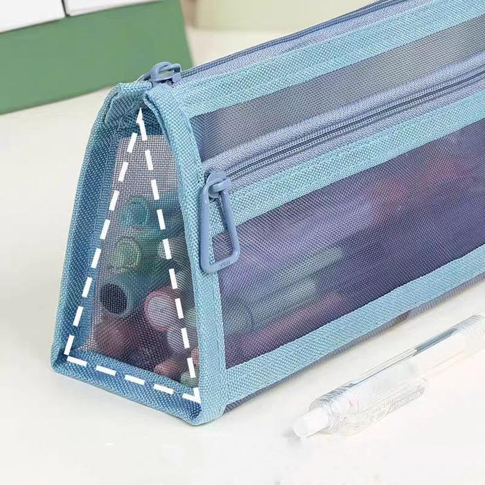 Tempat Pensil Korea Mesh / Tempat Pensil Transparan Simple Transparan