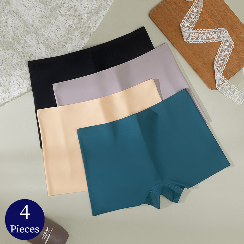 Bzel 4Pcs Women'S Panties Seamless Boxers Breathable Lingerie Comfortable Boyshorts Silk Satin