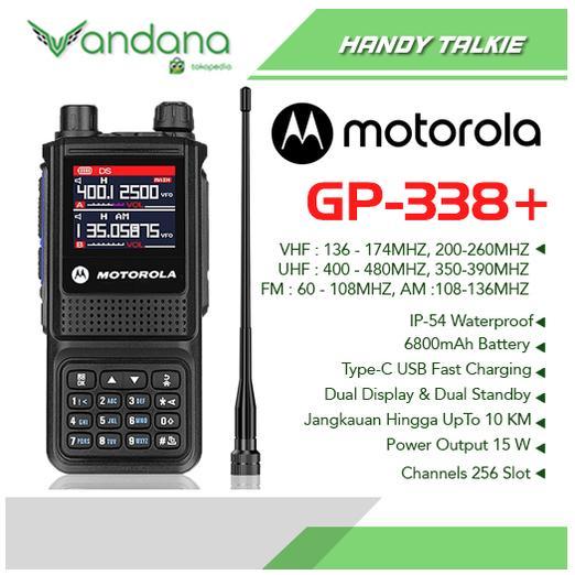JTTOP" WALKIE TALKIE HT MOTOROLA GP338 PLUS 15W, JANGKAUAN HINGGA 20 KM, TAHAN AIR IP54, BATERAI