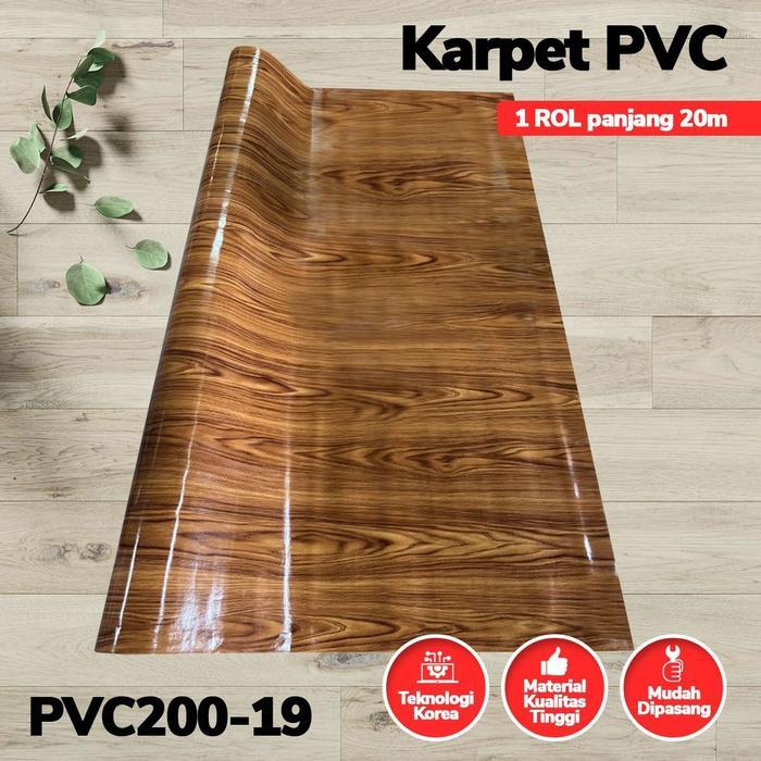 Karpet Lantai Vinyl PVC Flooring Roll 2x20m Penutup Lantai Motif Kayu Anti Air & Mudah Dibersihkan