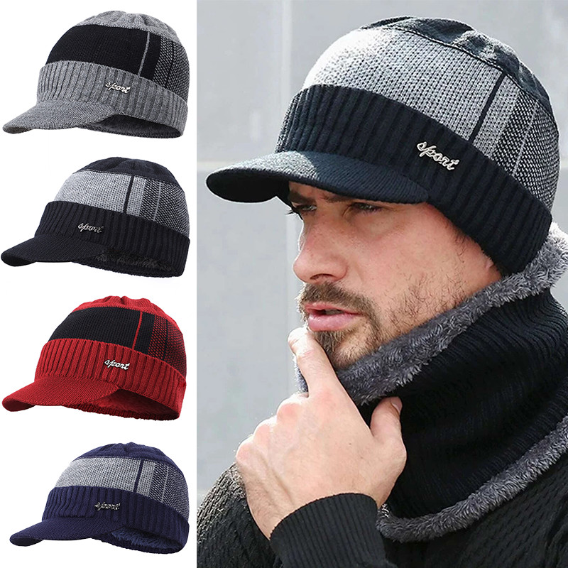 Winter New Cotton Cap Visor Knit Beanie Thicken Hedging Cap Winter Man Ca Outdoor Skullies Men