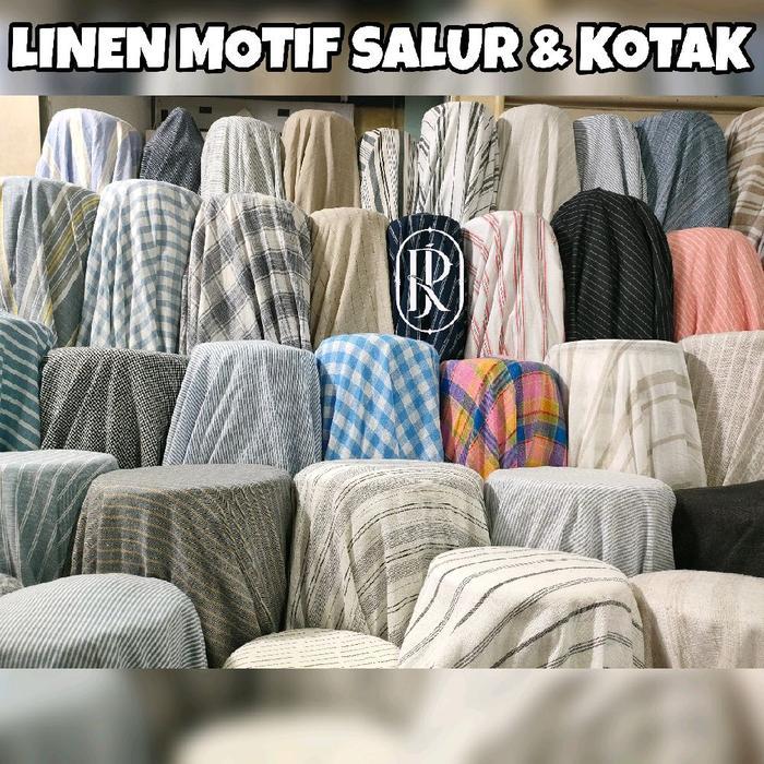 #61.90 Katun linen import motif salur dan kotak - kain linen garment corak garis - bahan cotton