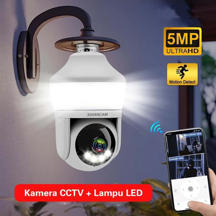 XIHANCAM CCTV Lampu 5MP IP Kamera Indoor Wifi CCTV Bohlam 360 Derajat CCTV Wifi Jarak Jauh Lewat HP
