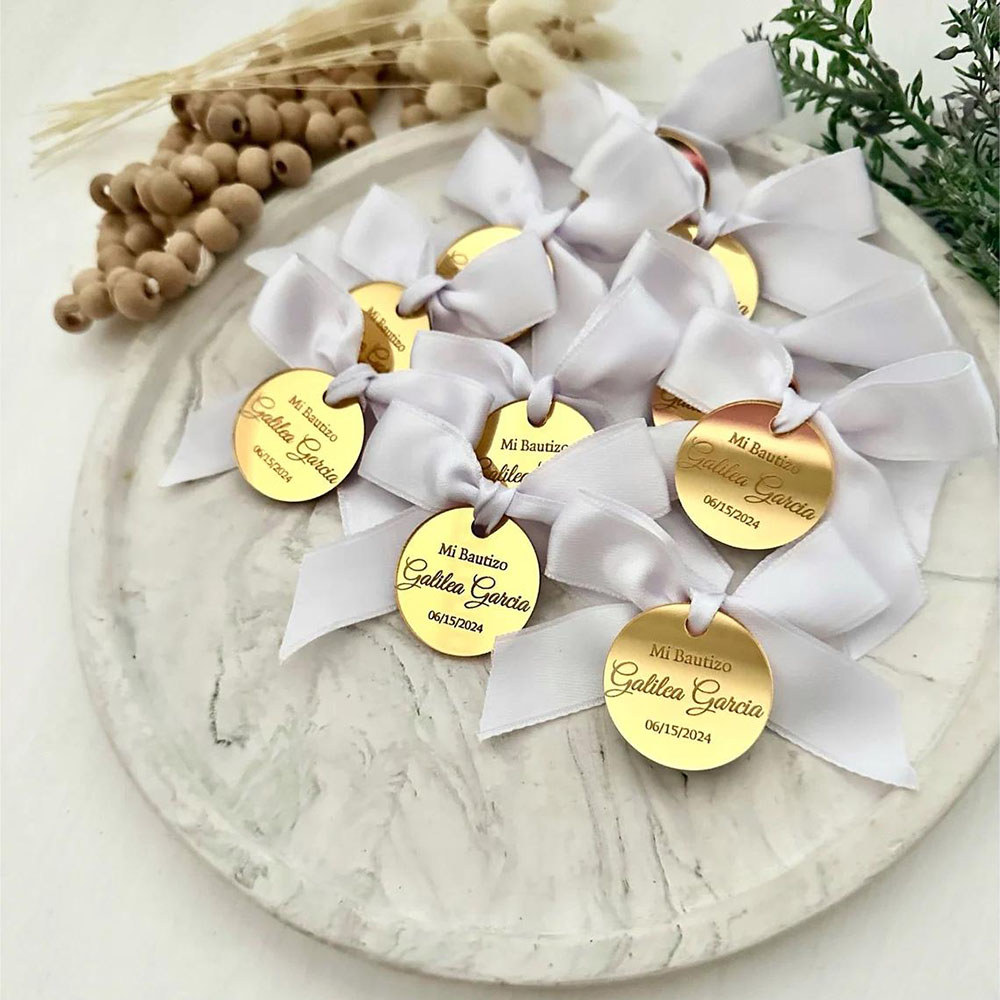 20/50/100Pcs Personalized Engraved Gold Mirror Acrylic Wedding Name Tag Label Custom Party Baby