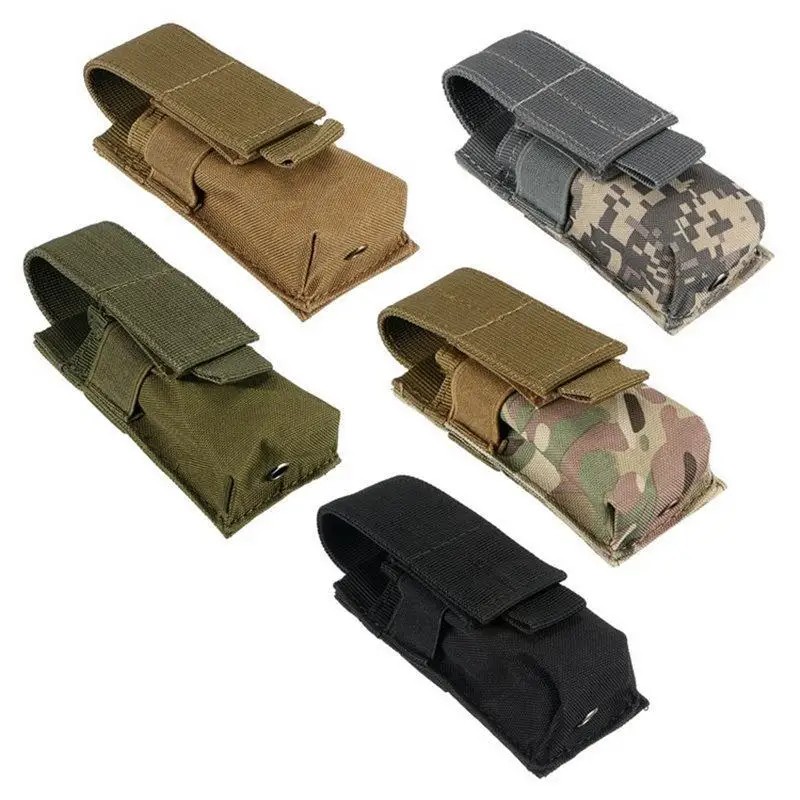 Molle Tactical M5 Flashlight Pouch 9MM Single Magazine Holster Torch Holder Utility EDC Tool Outdoor
