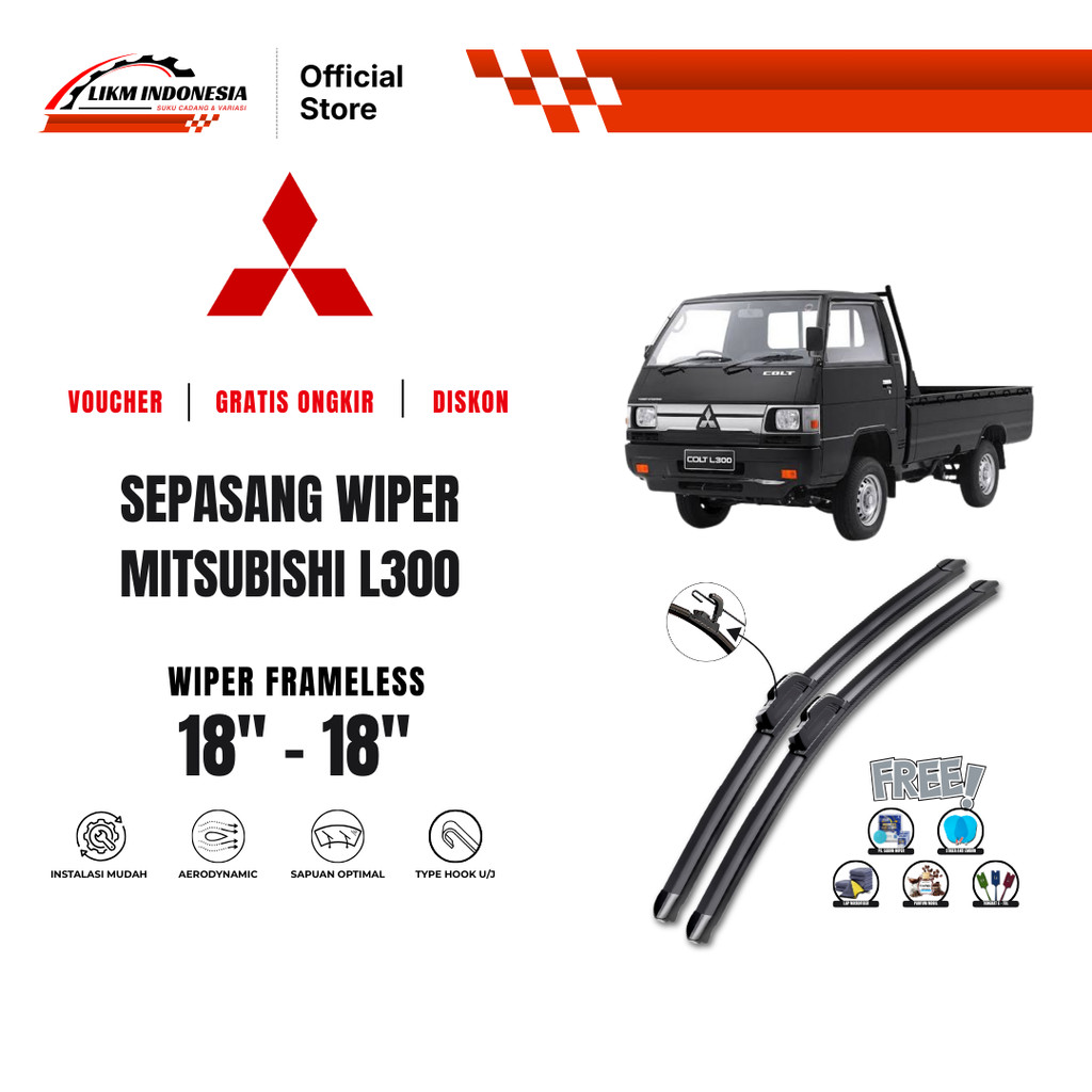 Wiper Mitsubishi L300 Frameless Kaca Depan Mobil Free 5 Bonus