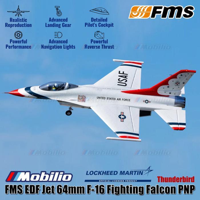 Fms Edf Jet 64Mm F-16 Fighting Falcon Pnp Thunderbird Blue Thunder Rc Aero Modelling Aircraft