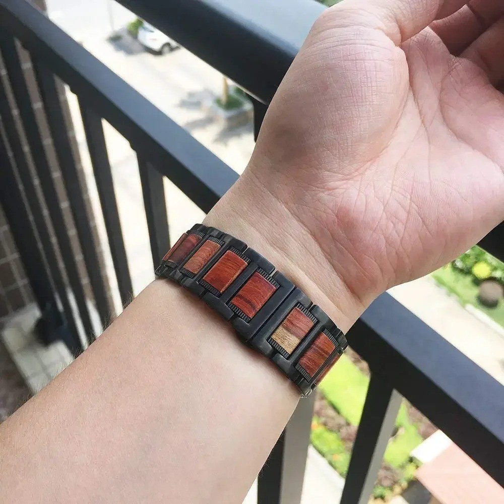 22mm Wood+Metal Strap for Amazfit T-Rex3 Pro 48mm/GTR 47mm/Bip 6 5 Fashion Wristband for Amazfit