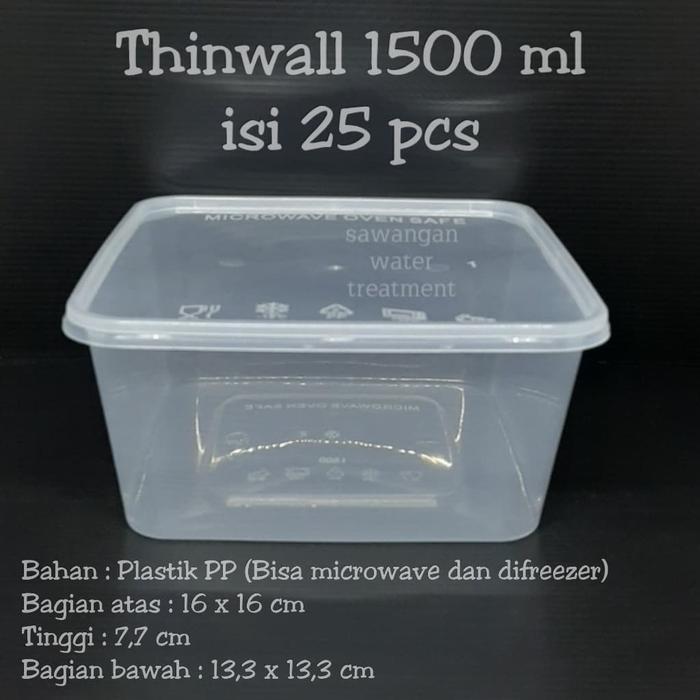 Thinwall Kotak 1500Ml / Plastik 1500Ml / Tempat Salad/ Thinwall 1500Ml
