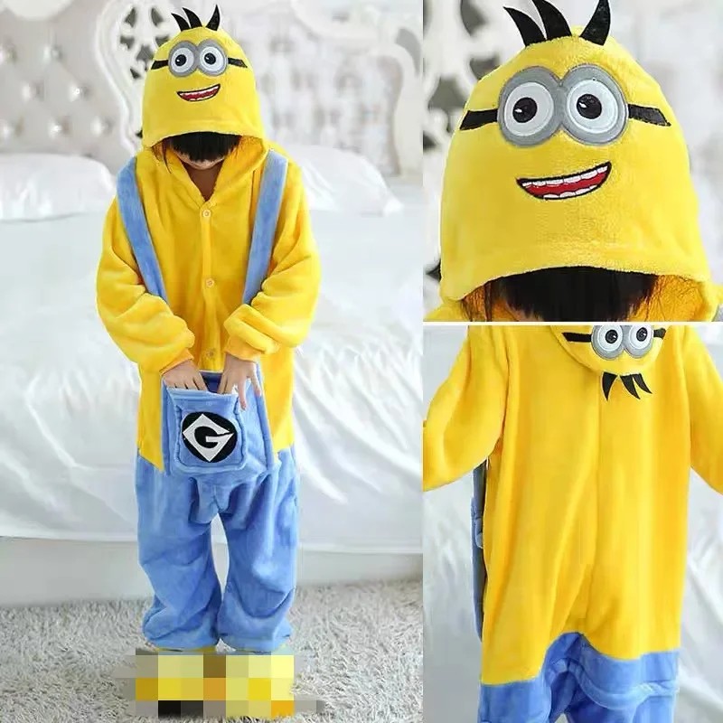 2026 enfants Minions Kigurumi Onesie Cosplay Anime Kostuum hiver flanelle Kawaii pyjama Halloween