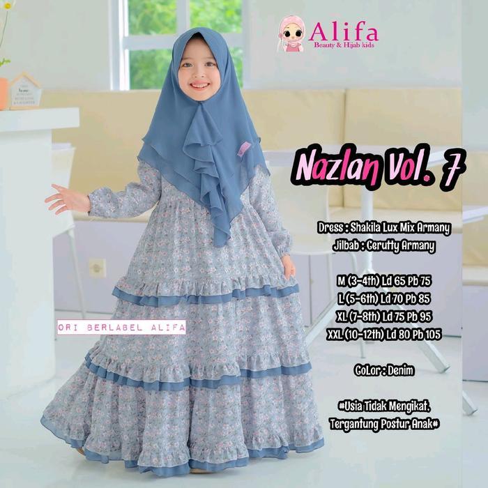 Nazlan Vol 4&7 Gamis Anak Perempuan Bestseller Bunga Alifa Kids Dress Shakila Rempel Muslim Motif