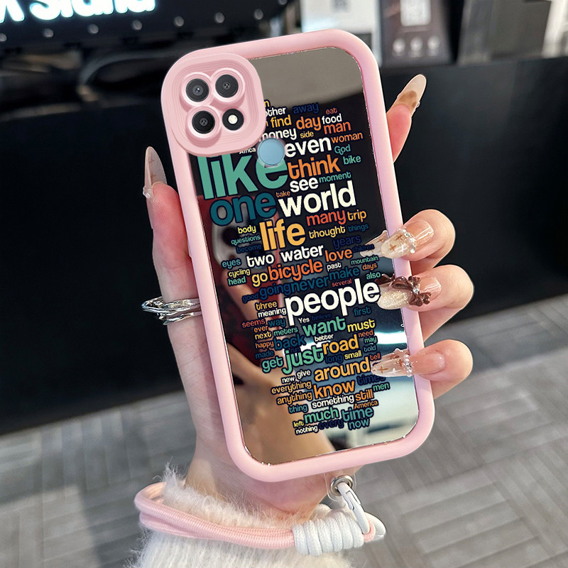 Casing Hp untuk OPPO A15 A15s A35 4G Case Casing Teks pola Silikon Softcase Kasing HP tali gantung C