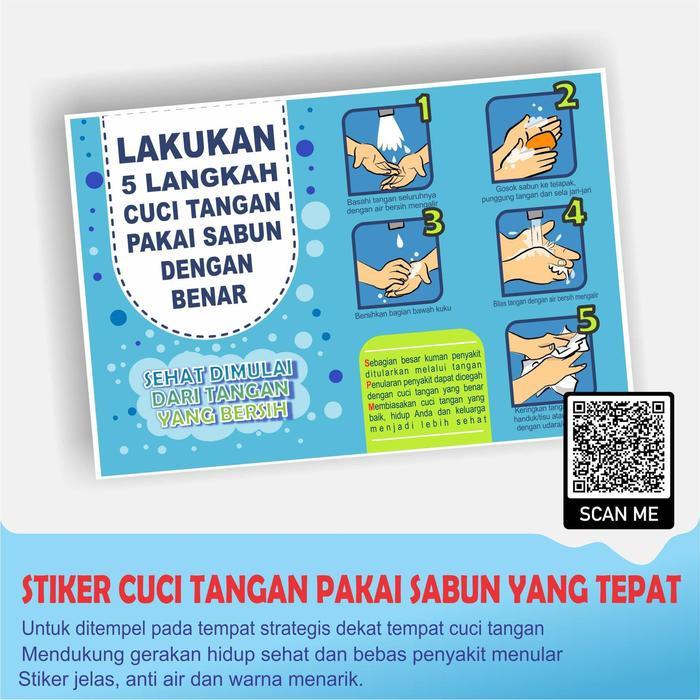 STIKER LANGKAH CUCI TANGAN PAKAI SABUN (UKURAN A5)