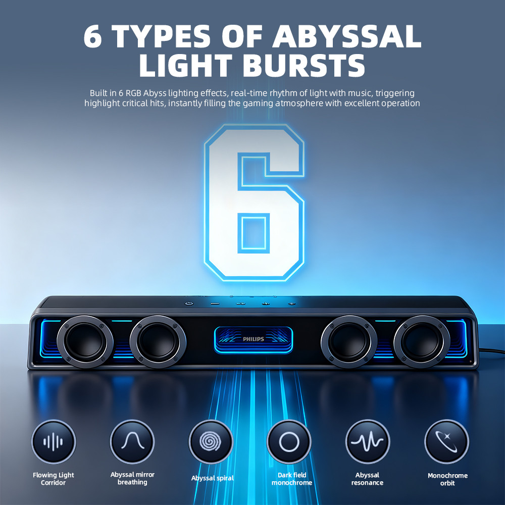 Philips Wired Speaker USB Line Subwoofer with RGB Light Bass Gaming Esport Bluetooth Soundbar for